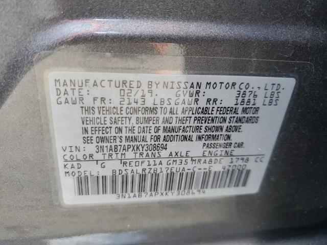 3N1AB7APXKY308694 - 2019 NISSAN SENTRA S GRAY photo 13