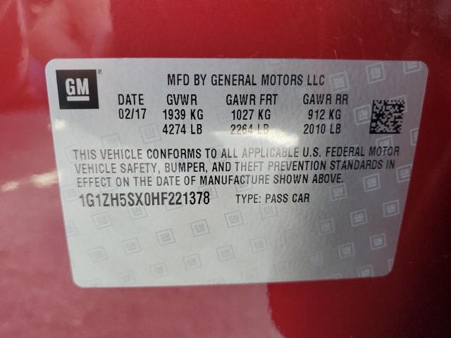 1G1ZH5SX0HF221378 - 2017 CHEVROLET MALIBU PREMIER RED photo 12