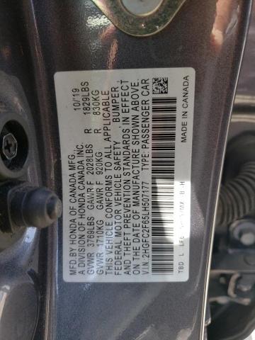 2HGFC2F65LH507177 - 2020 HONDA CIVIC LX GRAY photo 12