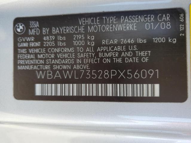 WBAWL73528PX56091 - 2008 BMW 335 I SILVER photo 13