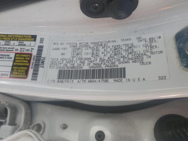 5TFJU4GN7BX002694 - 2011 TOYOTA TACOMA DOUBLE CAB PRERUNNER WHITE photo 13