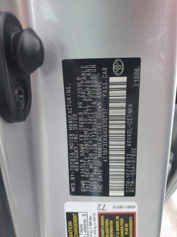 4T1BF3EK6AU030757 - 2010 TOYOTA CAMRY BASE SILVER photo 12