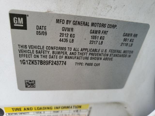 1G1ZK57B89F243774 - 2009 CHEVROLET MALIBU LTZ 白色 照片 12