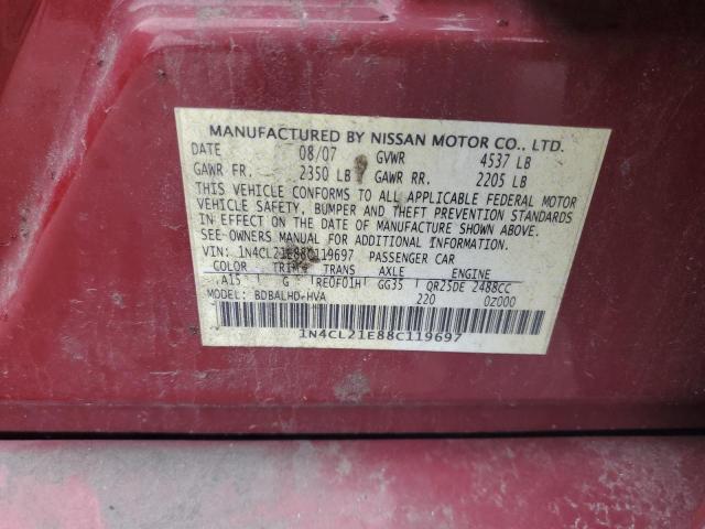 1N4CL21E88C119697 - 2008 NISSAN ALTIMA HYBRID RED photo 12