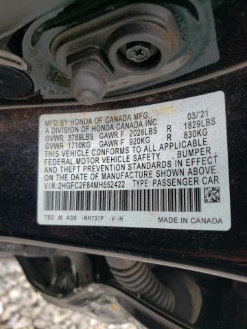 2HGFC2F84MH552422 - 2021 HONDA CIVIC SPORT 黑色 照片 10