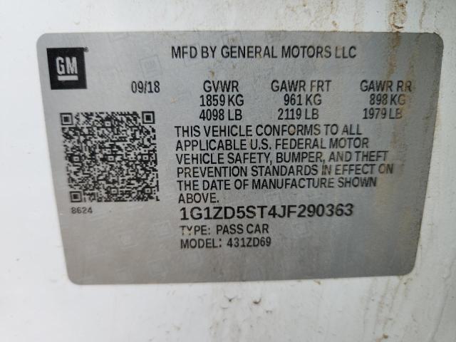 1G1ZD5ST4JF290363 - 2018 CHEVROLET MALIBU LT WHITE photo 12