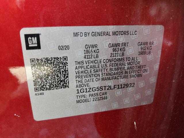 1G1ZG5ST2LF112932 - 2020 CHEVROLET MALIBU RS 红色 照片 13