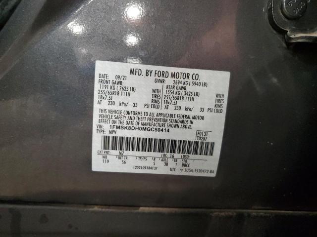 1FMSK8DH0MGC50414 - 2021 FORD EXPLORER XLT GRAY photo 13