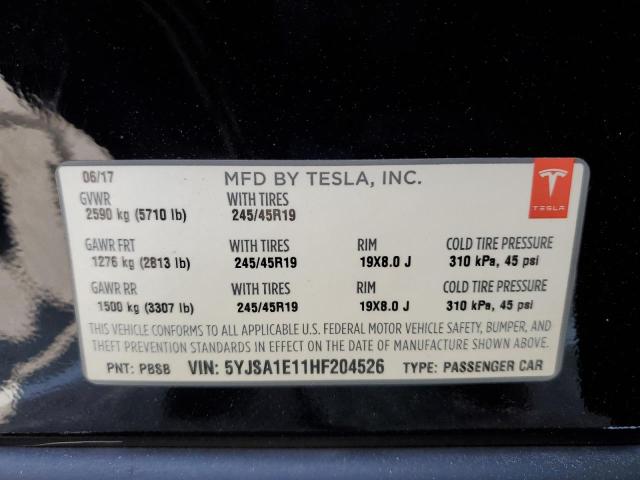 5YJSA1E11HF204526 - 2017 TESLA MODEL S BLACK photo 12