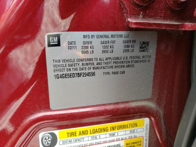 1G4GE5ED7BF294596 - 2011 BUICK LACROSSE CXS 勃艮第红 照片 12