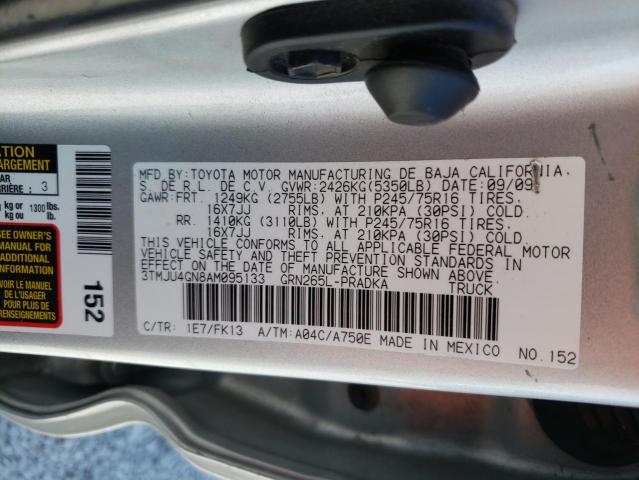 3TMJU4GN8AM095133 - 2010 TOYOTA TACOMA DOUBLE CAB PRERUNNER SILVER photo 13