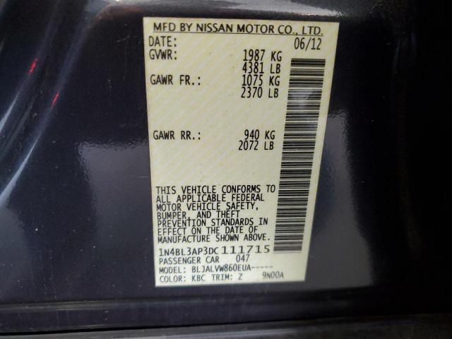 1N4BL3AP3DC111715 - 2013 NISSAN ALTIMA 3.5S GRAY photo 12