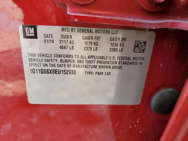 1G11G5SX8EU152933 - 2014 CHEVROLET MALIBU 3LT წითელი ფოტო 12