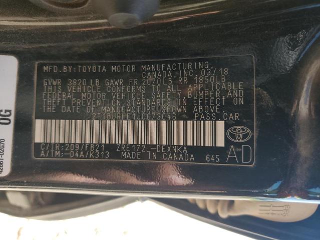 2T1BURHE1JC073046 - 2018 TOYOTA COROLLA L Siyah fotoğraf 12