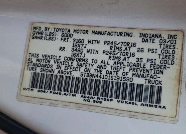 5TBBN44101S191530 - 2001 TOYOTA TUNDRA ACCESS CAB WHITE photo 12