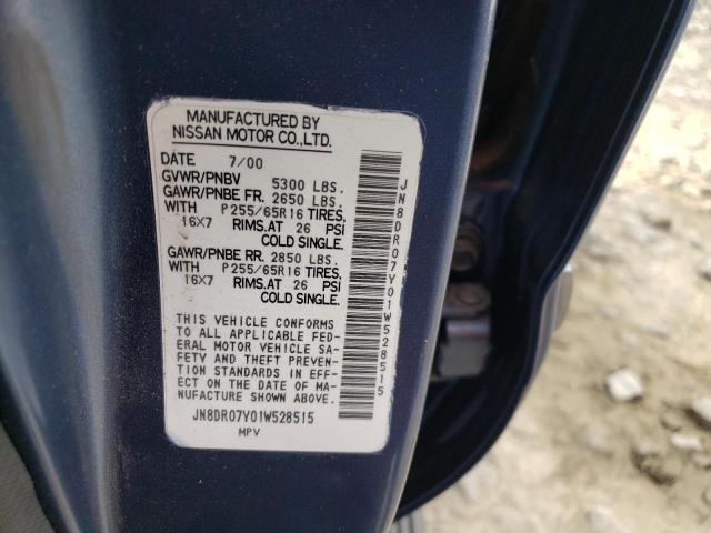 JN8DR07Y01W528515 - 2001 NISSAN PATHFINDER LE BLUE photo 13