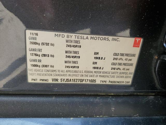 5YJSA1E27GF171605 - 2016 TESLA MODEL S GRAY photo 14