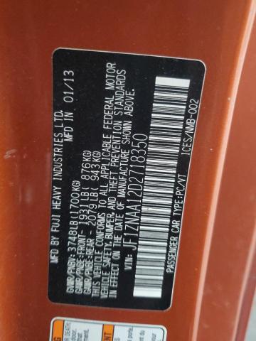 JF1ZNAA12D2718350 - 2013 TOYOTA SCION FR-S ნარინჯისფერი ფოტო 12