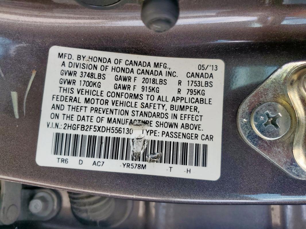 2HGFB2F5XDH556130 - 2013 HONDA CIVIC LX TAN photo 13