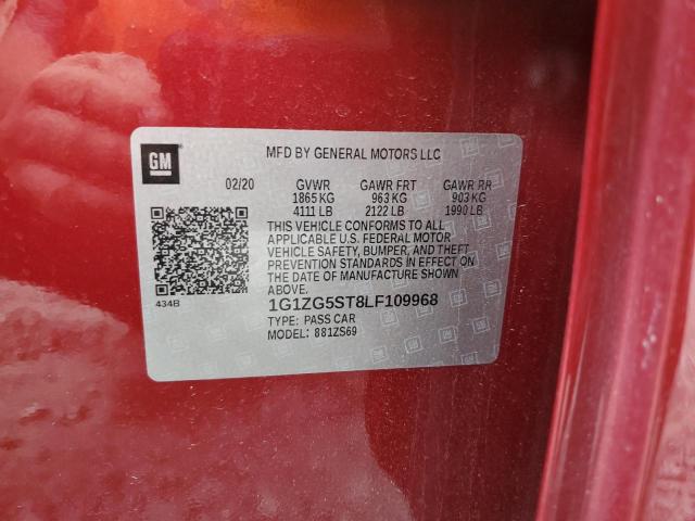 1G1ZG5ST8LF109968 - 2020 CHEVROLET MALIBU RS RED photo 12