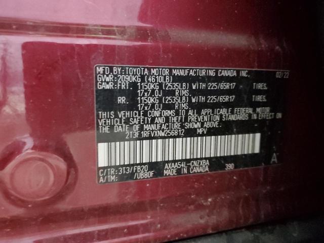 2T3F1RFVXNW256812 - 2022 TOYOTA RAV4 LE Bordo foto 13