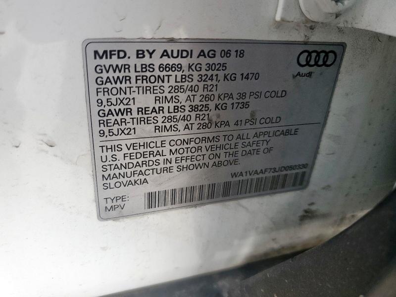 WA1VAAF73JD050330 - 2018 AUDI Q7 PRESTIGE WHITE photo 13