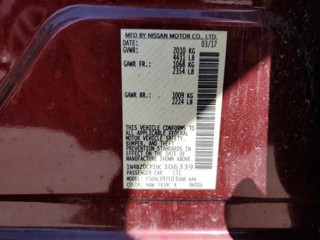 1N4BZ0CP1HC306339 - 2017 NISSAN LEAF S MAROON photo 13