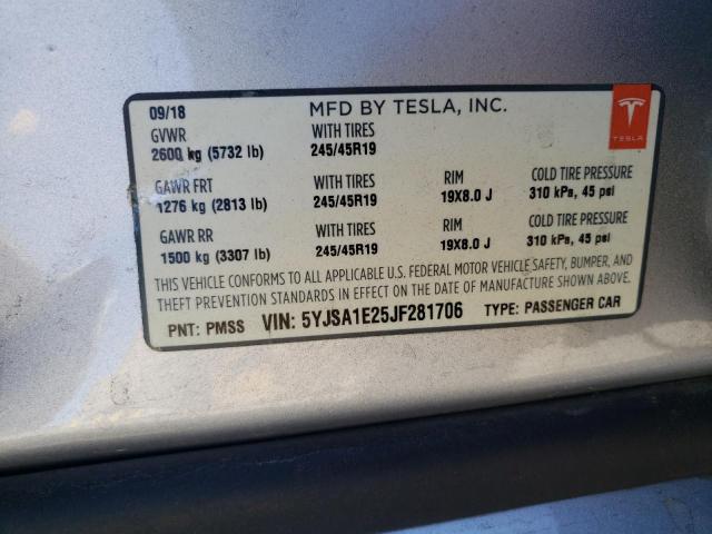 5YJSA1E25JF281706 - 2018 TESLA MODEL S Gümüş foto 12