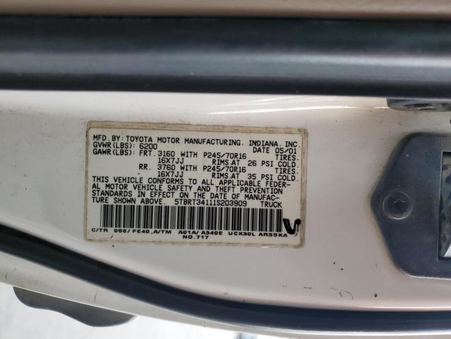 5TBRT34111S203909 - 2001 TOYOTA TUNDRA ACCESS CAB Biały zdjęcie 12