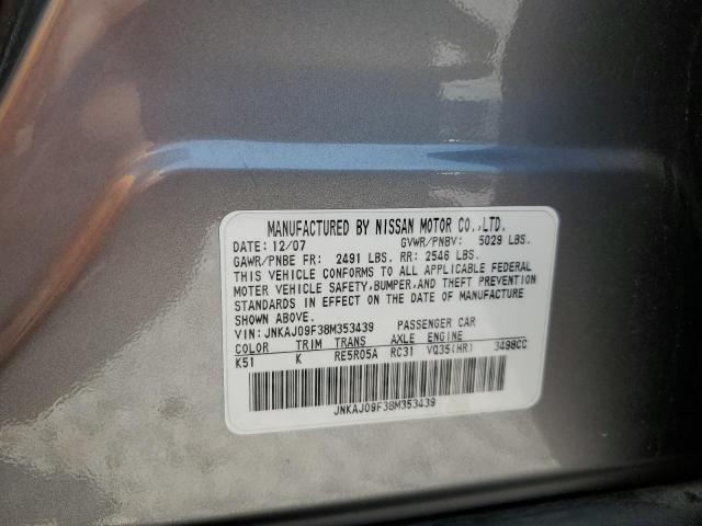 JNKAJ09F38M353439 - 2008 INFINITI EX35 BASE Մոխրագույն լուսանկար 13