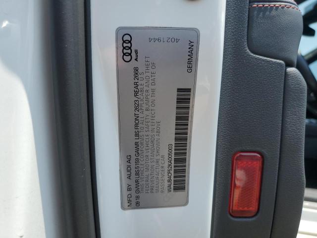 WAUB4CF52KA005003 - 2019 AUDI S5 PREMIUM PLUS WHITE photo 12