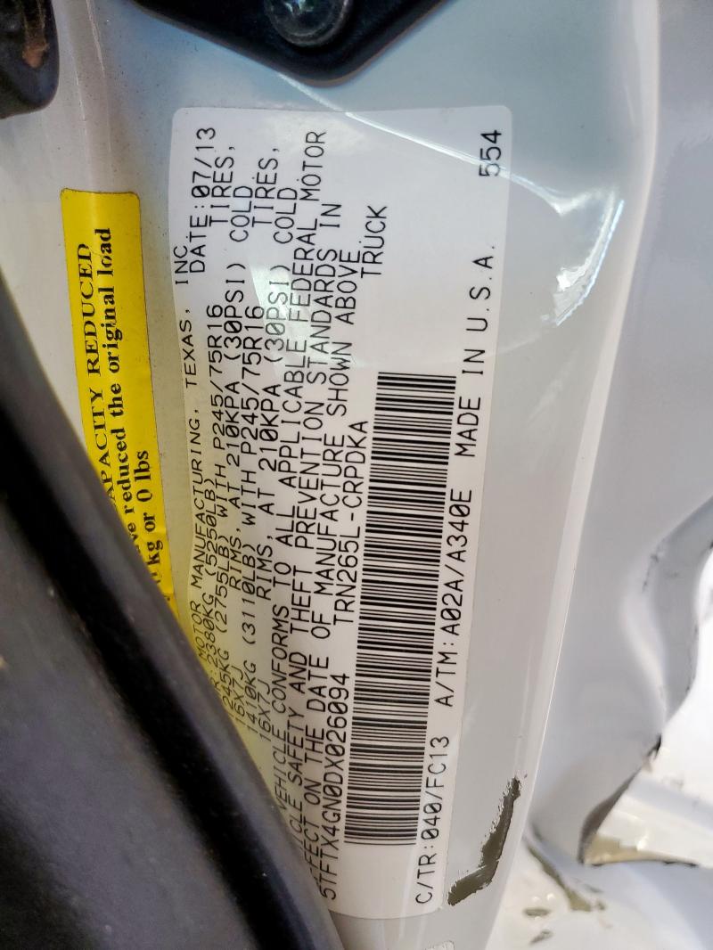 5TFTX4GN0DX026094 - 2013 TOYOTA TACOMA PRERUNNER ACCESS CAB WHITE photo 13