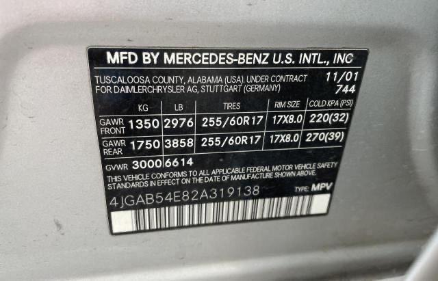 4JGAB54E82A319138 - 2002 MERCEDES-BENZ ML 320 SILVER photo 10