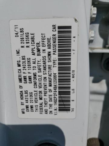 1HGCP2F84BA125664 - 2011 HONDA ACCORD EXL თეთრი ფოტო 12