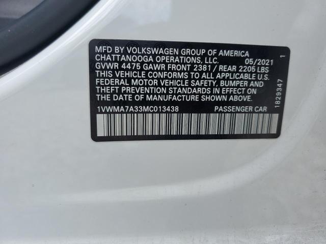 1VWMA7A33MC013438 - 2021 VOLKSWAGEN PASSAT R-LINE WHITE photo 12