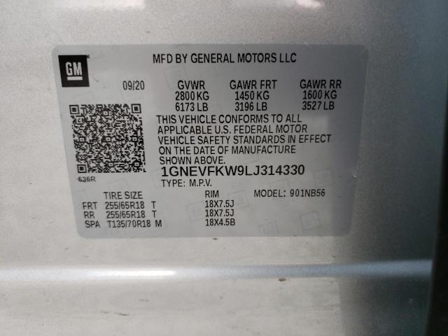 1GNEVFKW9LJ314330 - 2020 CHEVROLET TRAVERSE LS SILVER photo 13