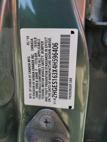 2HGES163X4H596406 - 2004 HONDA CIVIC DX VP მწვანე ფოტო 13