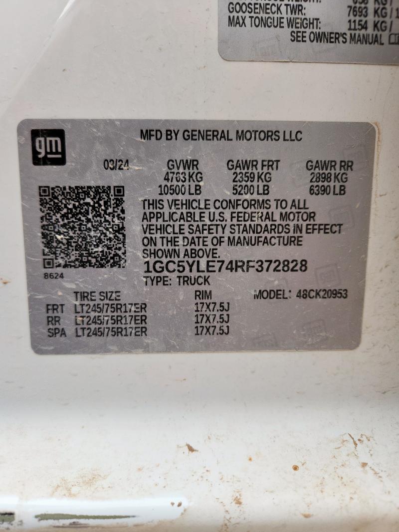 1GC5YLE74RF372828 - 2024 CHEVROLET SILVERADO K2500 HEAVY DUTY WHITE photo 12