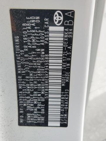 5YFBURHE6KP945688 - 2019 TOYOTA COROLLA L WHITE photo 13