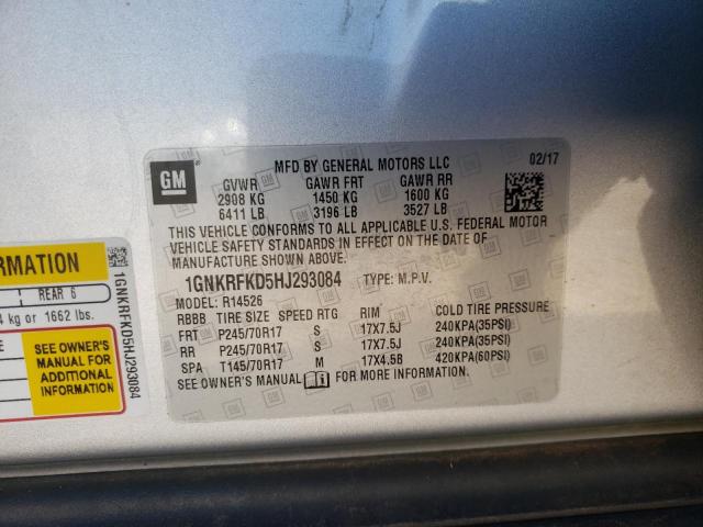 1GNKRFKD5HJ293084 - 2017 CHEVROLET TRAVERSE LS SILVER photo 13