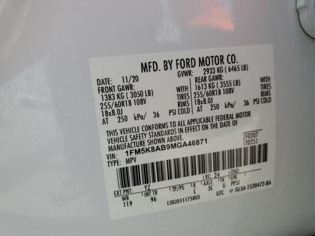 1FM5K8AB9MGA46871 - 2021 FORD EXPLORER POLICE INTERCEPTOR თეთრი ფოტო 13