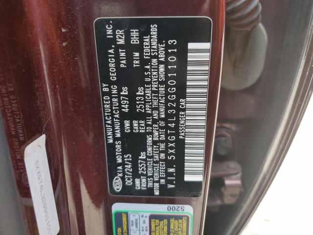 5XXGT4L32GG011013 - 2016 KIA OPTIMA LX Қызыл фото 12