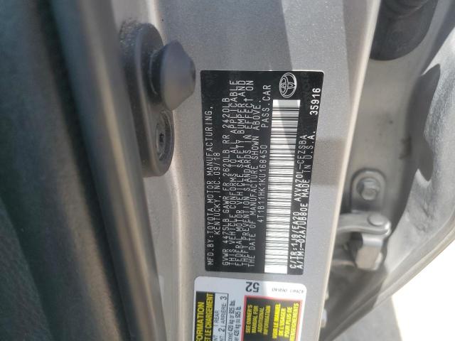 4T1B11HK1KU168450 - 2019 TOYOTA CAMRY L GRAY photo 12