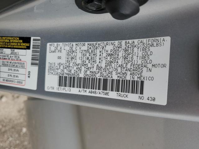 3TMJU62N07M048626 - 2007 TOYOTA TACOMA DOUBLE CAB PRERUNNER SILVER photo 13