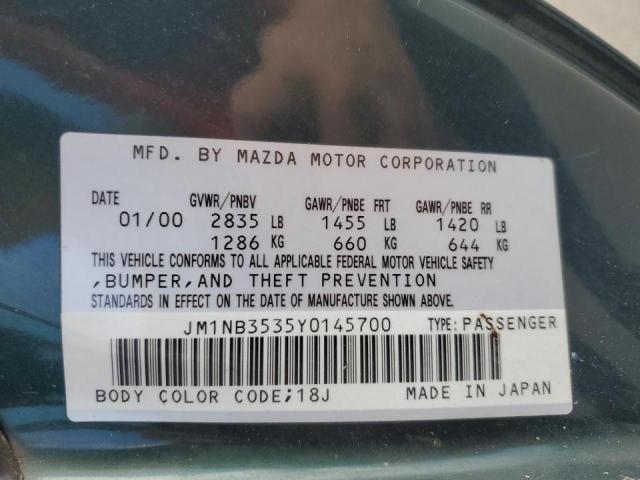 JM1NB3535Y0145700 - 2000 MAZDA MX-5 MIATA BASE GREEN photo 12