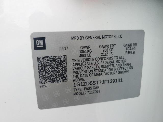 1G1ZD5ST7JF139131 - 2018 CHEVROLET MALIBU LT Weiß Foto 12