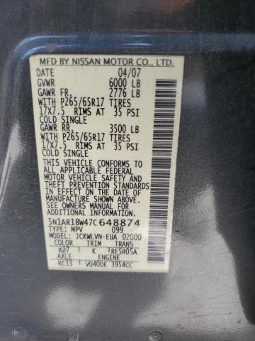 5N1AR18W47C648874 - 2007 NISSAN PATHFINDER LE GRAY photo 13