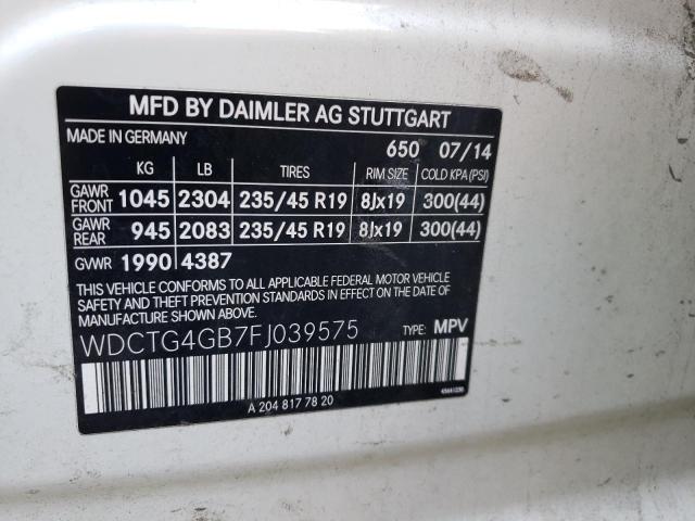 WDCTG4GB7FJ039575 - 2015 MERCEDES-BENZ GLA 250 4MATIC WHITE photo 10