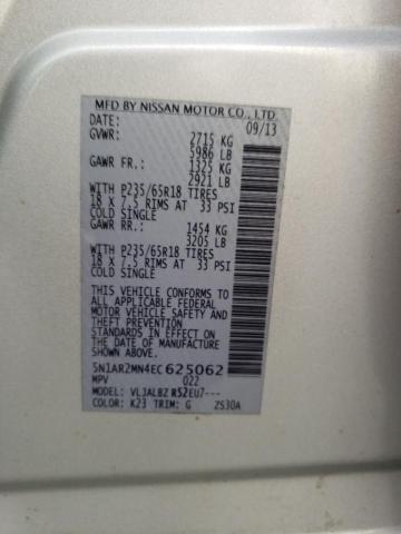 5N1AR2MN4EC625062 - 2014 NISSAN PATHFINDER S SILVER photo 13