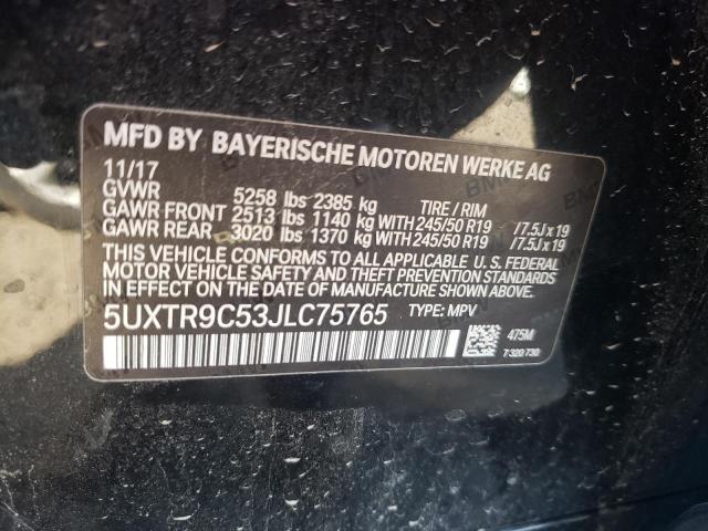 5UXTR9C53JLC75765 - 2018 BMW X3 XDRIVE30I BLACK photo 10